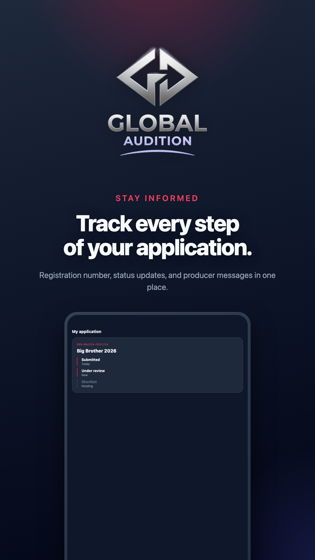 Track your casting application status in the Global Audition Android app